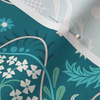 Art Nouveau fritillary acanthus damask wallpaper scale jade green by Pippa Shaw