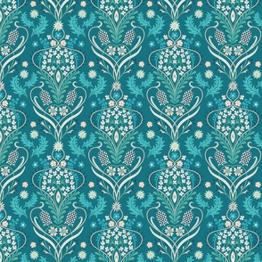 Art Nouveau fritillary acanthus damask large scale jade green by Pippa Shaw