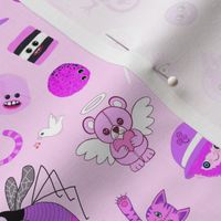 Quirky pink creatures on pink