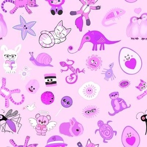 Quirky pink creatures on pink