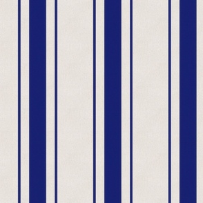 French Blue Antique Vintage Mattress Ticking Stripe on Cream
