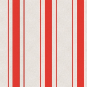 Carnelian Red Antique Vintage Mattress Ticking Stripe on Cream