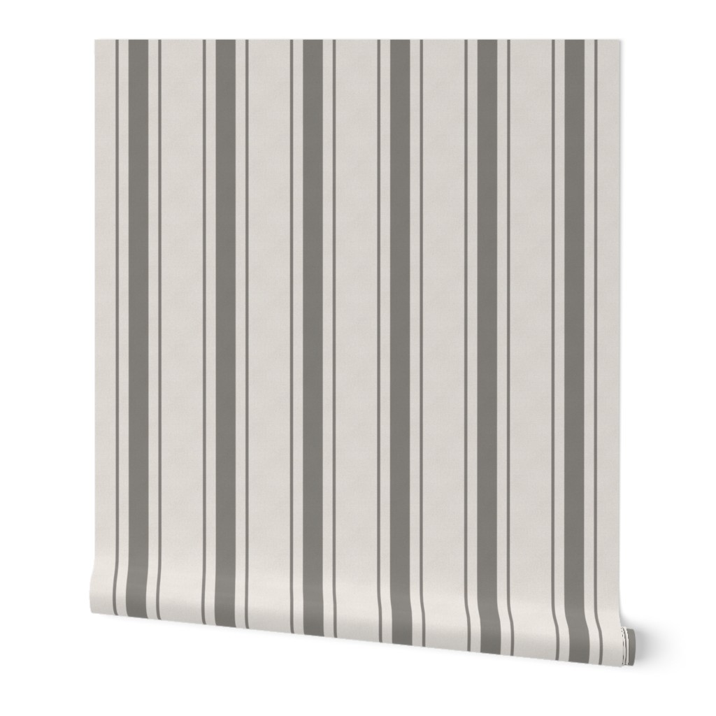 Fog Grey Antique Vintage Mattress Ticking Stripe on Cream