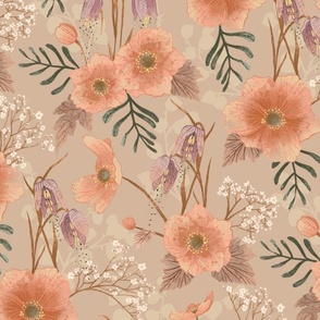 Jumbo Wild Vintage Flowers Nude Pastel