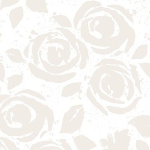 Summer Bliss Watercolor Roses -Creamy white on white EXTRA LARGE SCALE