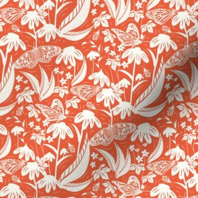 Botanical Block Print- Spring Wilderness- Orange-Red- Small Scale