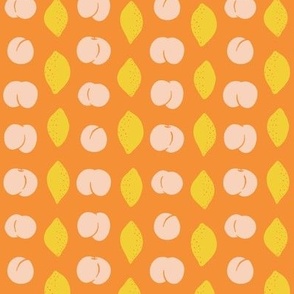 SMALL - Peach and Lemon Citrus fruit Stripes on Orange