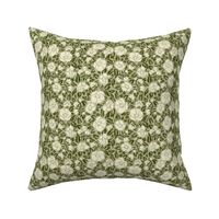 Evermore Botanicals- Poppy -Floral Block Print- Sage Eggshell Olive Green- Small Scale