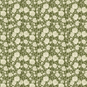 Evermore Botanicals- Poppy -Floral Block Print- Sage Eggshell Olive Green- Small Scale