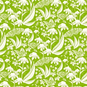 Botanical Block Print- Spring Wilderness- Chartreuse Green- Regular Scale