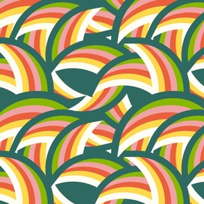 Soaring Ways- Modern Geometric Rainbow Stripes- Myrtle Green- Regular Scale