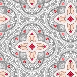 Gray and Pink Moth Medallions - wallpaper