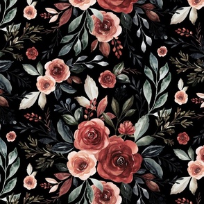 BLUSH AND BURGUNDY FLORAL MEDIUM ON BLACK