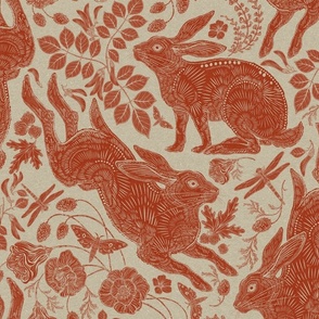 Rabbit on Linen Cayenne Red