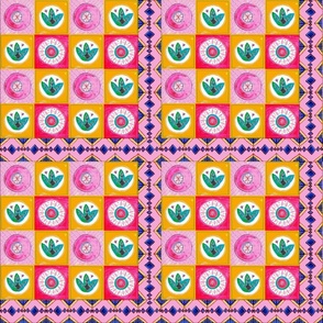 Patchwork Pink Tile, Checks, Small, painted squares