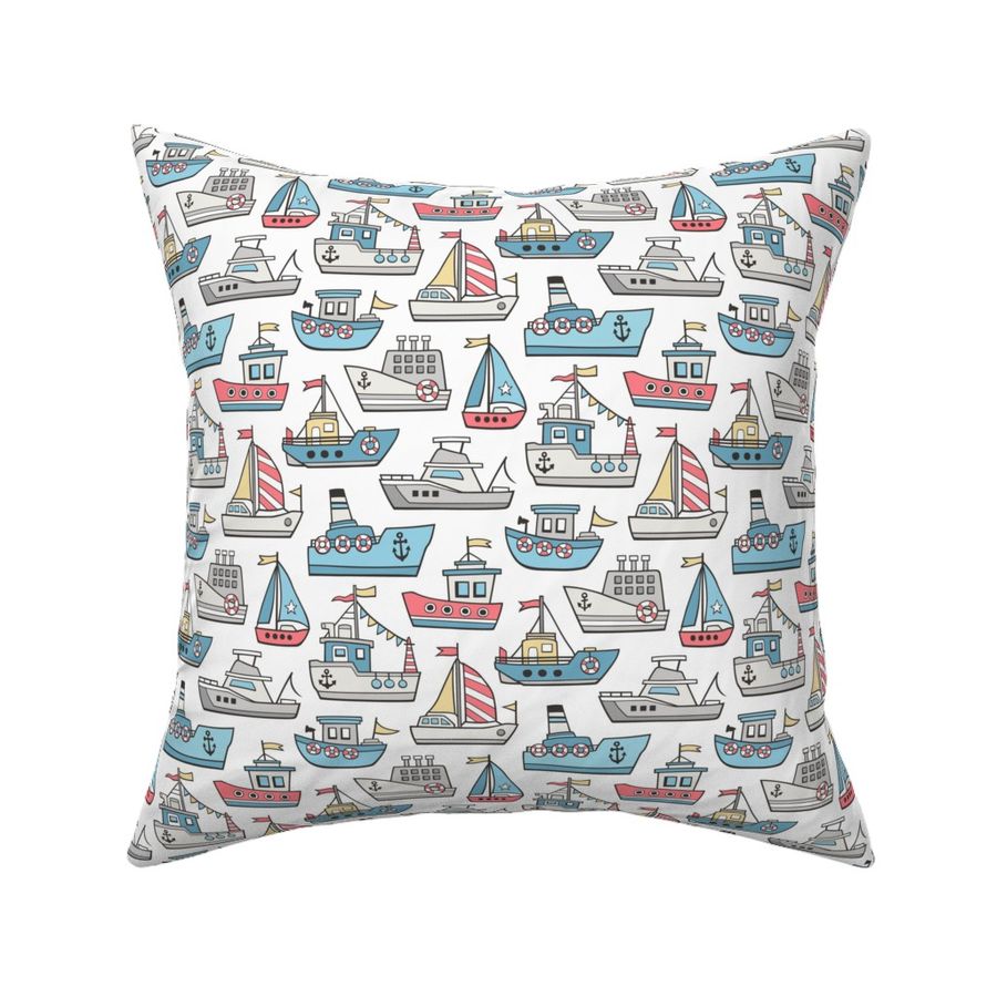 Boats Ships Nautical Maritime Doodle  Light Blue Smaller 2,5 inch