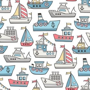 Boats Ships Nautical Maritime Doodle  Light Blue Smaller 2,5 inch