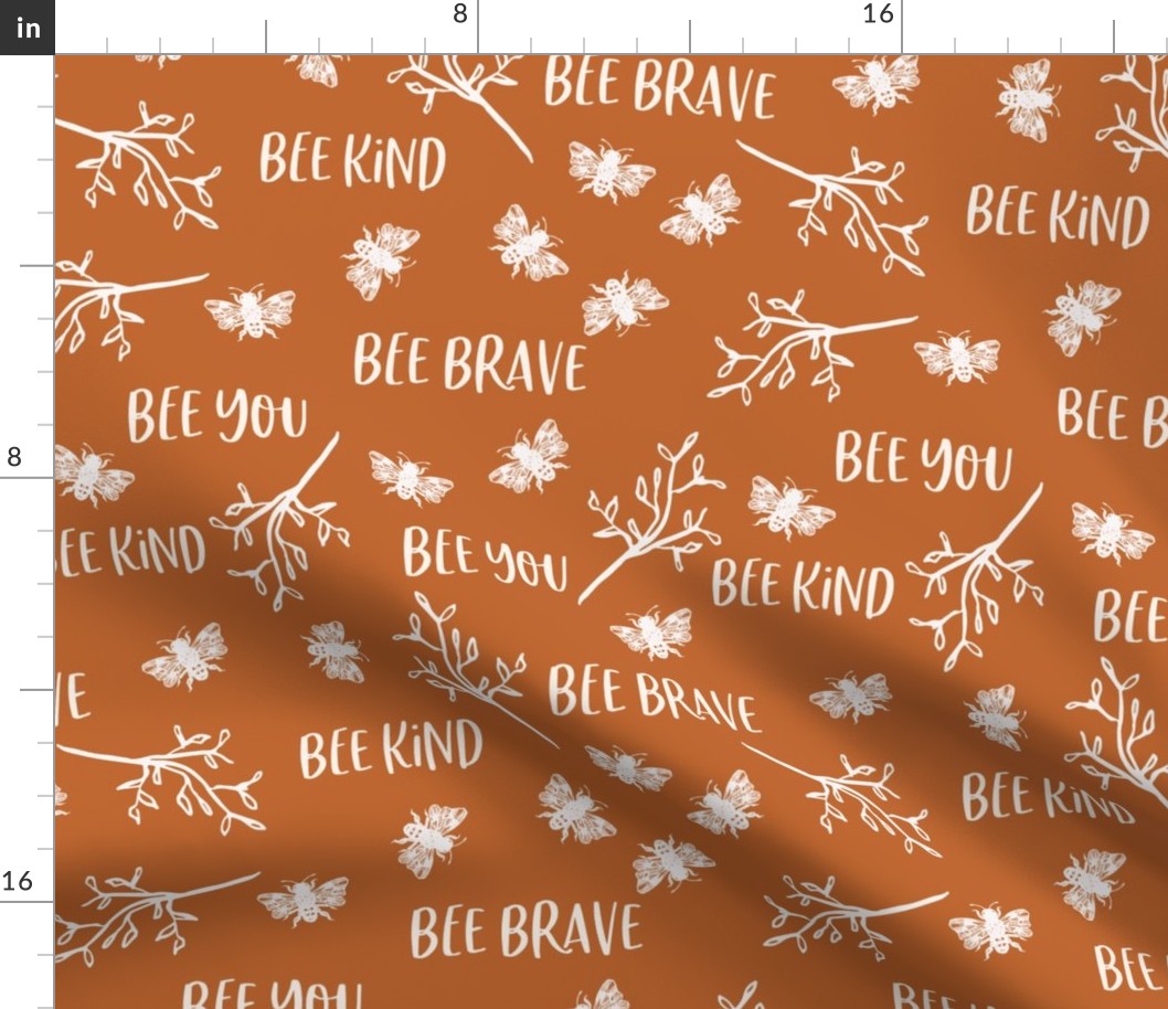 12" Repeat Bee Kind Bee Brave Bee You Pattern Large Scale | Terracotta Orange MK002