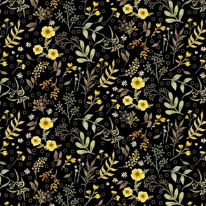 Yellow Wildflowers on Black