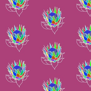 Rainbow Protea (stained glass window) #2 - white lines on berry pink, medium 