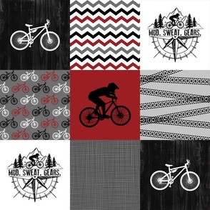 Mountain Bike//Mud Sweat Gears//Red - Wholecloth Cheater Quilt 