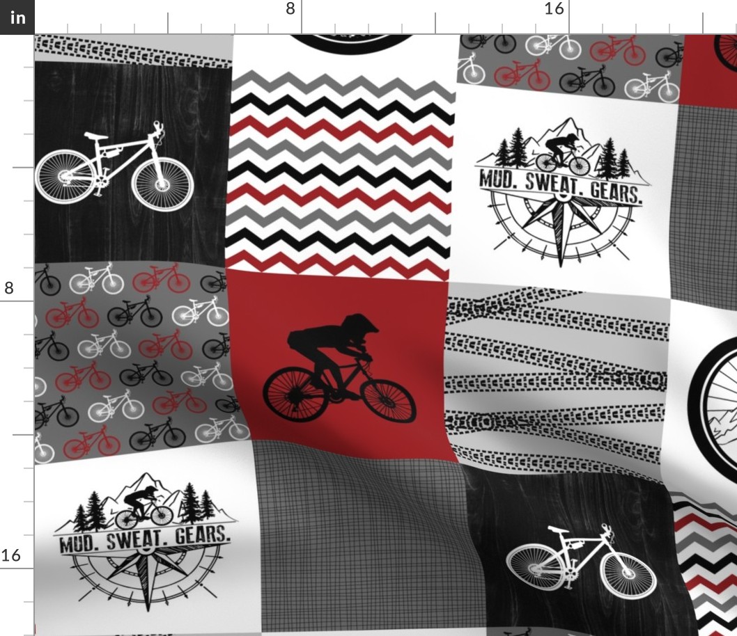Mountain Bike//Mud Sweat Gears//Red - Wholecloth Cheater Quilt 