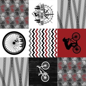 Mountain Bike//Mud Sweat Gears//Red - Wholecloth Cheater Quilt