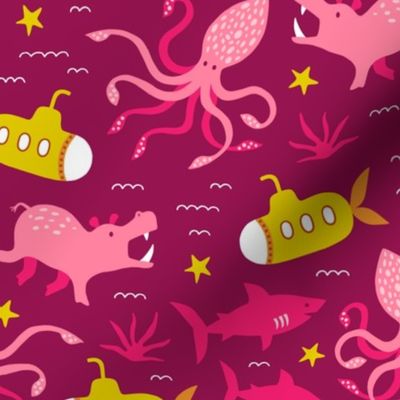 Submarine ocean animals pink