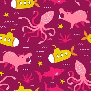 Submarine ocean animals pink