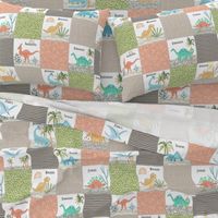 Painted Dinosaurs Patchwork Quilt (brick mudslide olive sand) Child Dino Blanket Bedding, GL-B