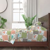 Painted Dinosaurs Patchwork Quilt (brick mudslide olive sand) Child Dino Blanket Bedding, GL-B