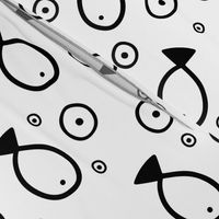 Hand drawn fish and bubbles seamless pattern. 
