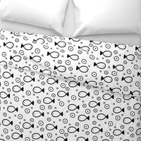 Hand drawn fish and bubbles seamless pattern. 