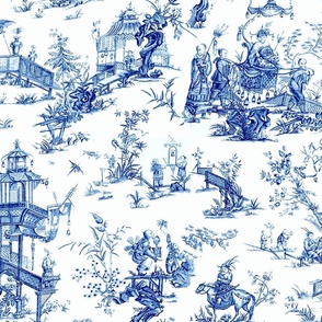 Chelsea Textiles  Toile de Joie wallpaper in Antique Blue  Ramiro