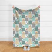 Painted Dinosaurs Patchwork Quilt (jungle mist, greystone gold spearmint) Child Dino Blanket Bedding, GL-C