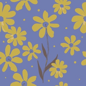 Daisy And Dot - Chartreuse On Blue - Medium Scale.