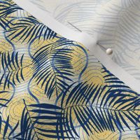 palm leaves truchet - navy-vanilla small scale