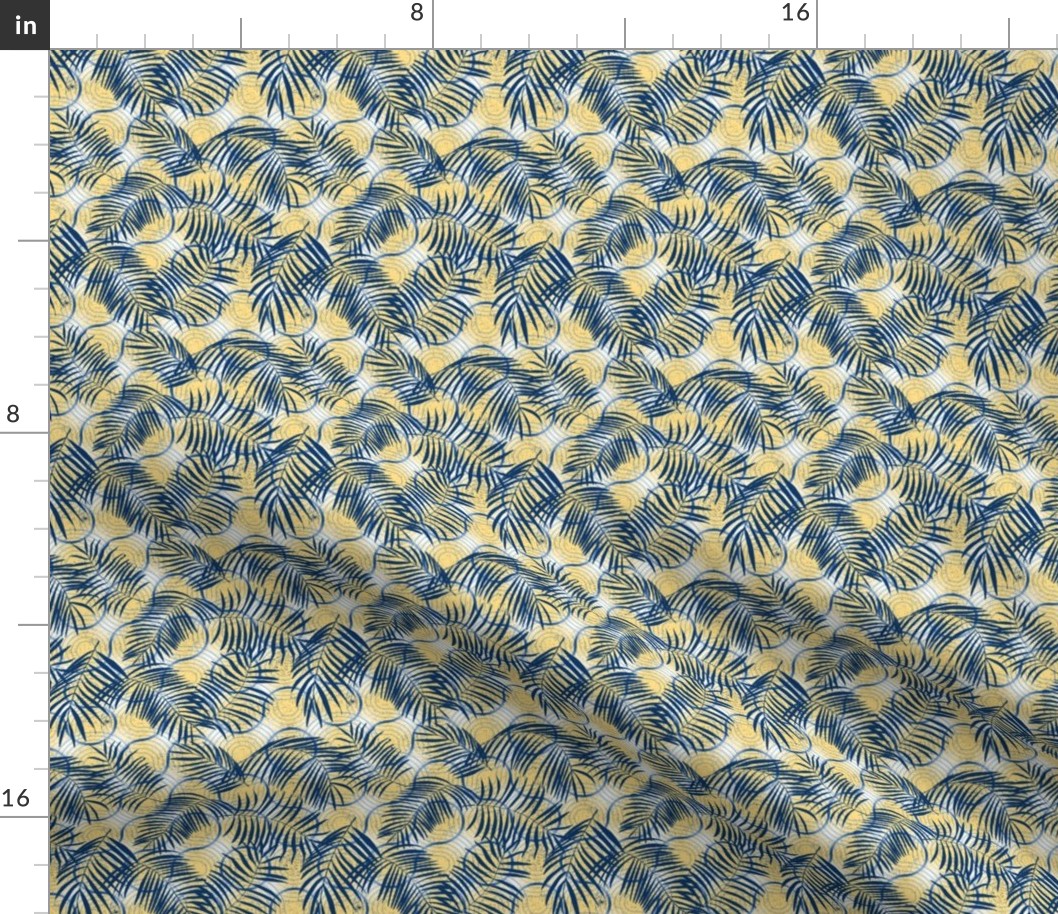 palm leaves truchet - navy-vanilla small scale