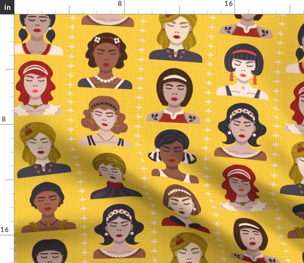 Women Faces - Fashion Design on Yellow / Large Scale