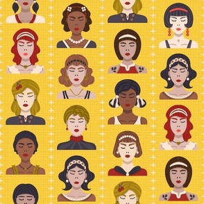 Women Faces - Fashion Design on Yellow / Medium Scale