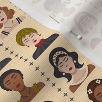 Women Faces - Fashion Design on Beige / Tiny Scale