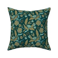 Regency floral on dark teal