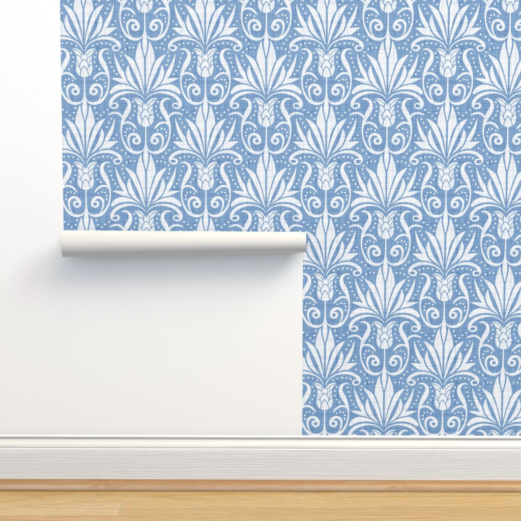 Delancy - Cornflower Floral Damask - Wallpaper | Spoonflower