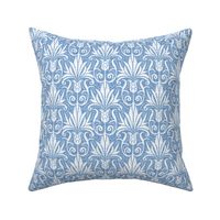 Delancy - Cornflower Floral Damask - Cornflower Blue Faux Linen White Regular Scale