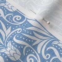 Delancy - Cornflower Floral Damask - Cornflower Blue Faux Linen White Regular Scale