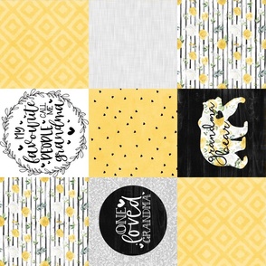 Grandma Bear//Yellow - Wholecloth Cheater Quilt - Rotated 