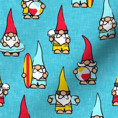 (3" scale) summer gnomes - summertime/beach - red/blue/yellow on blue - C22