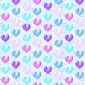 Jelly Hearts Pink Aqua Blue Purple on Pale Blue