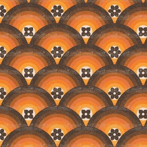 Retro 70s Scallop Circle Flowers– Orange Ombre 