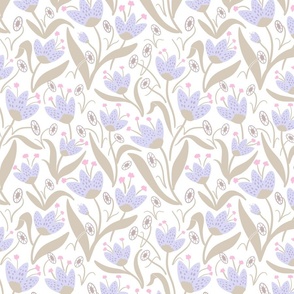 Spotted Tulips on White with Taupe